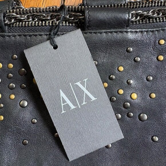 A/X Armani Exchange clutch/wristlet. Black leather with metal studs. - Picture 4 of 4